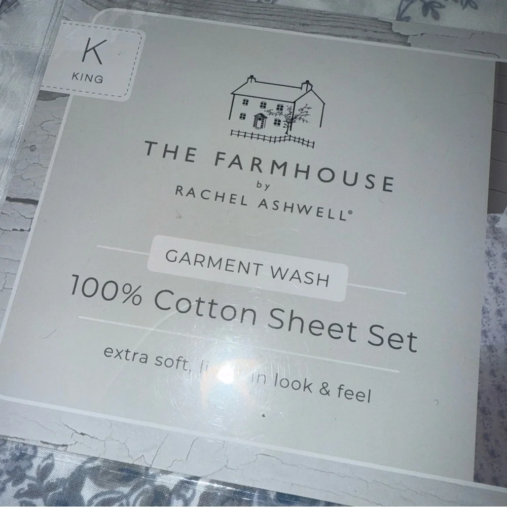 Shabby chic cotton king sheet set roses blue new